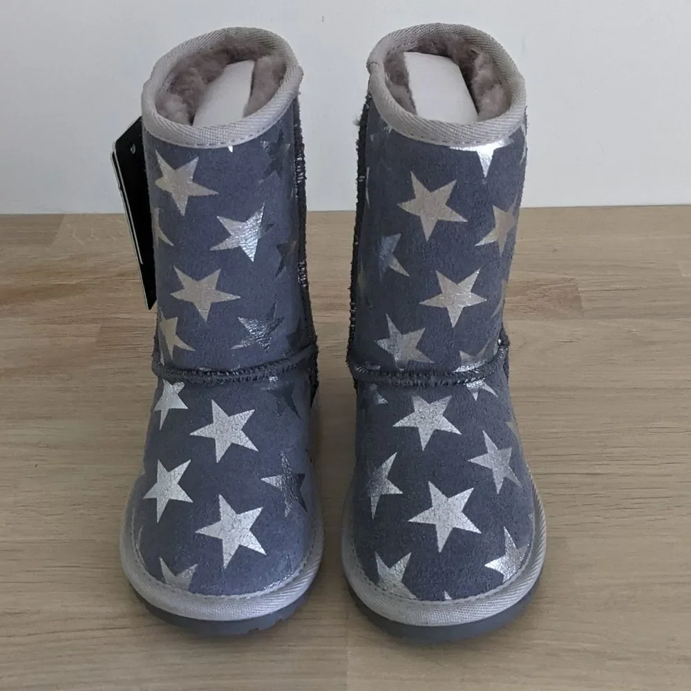 Emu Australia Starry Night Silver Metallic Gray Suede Boots 9 Toddler Girl